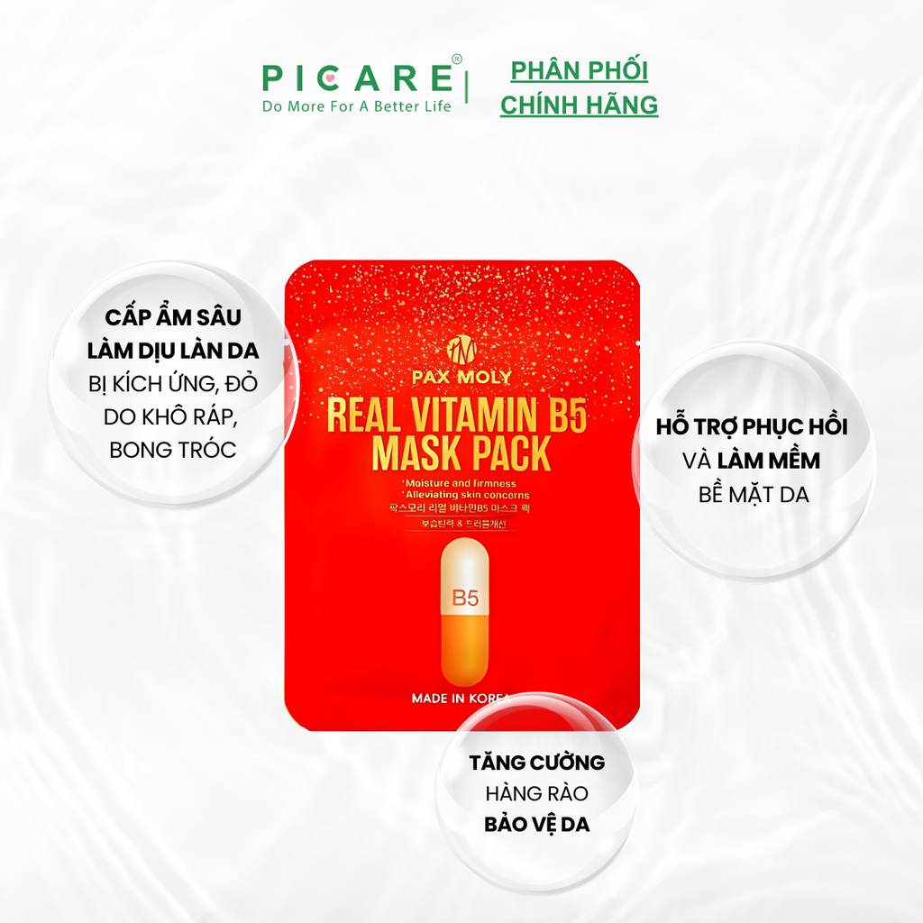 Mặt nạ cấp ẩm, phục hồi da và làm dịu da bị kích ứng PAX MOLY Real Vitamin B5 Mask Pack (25ml)