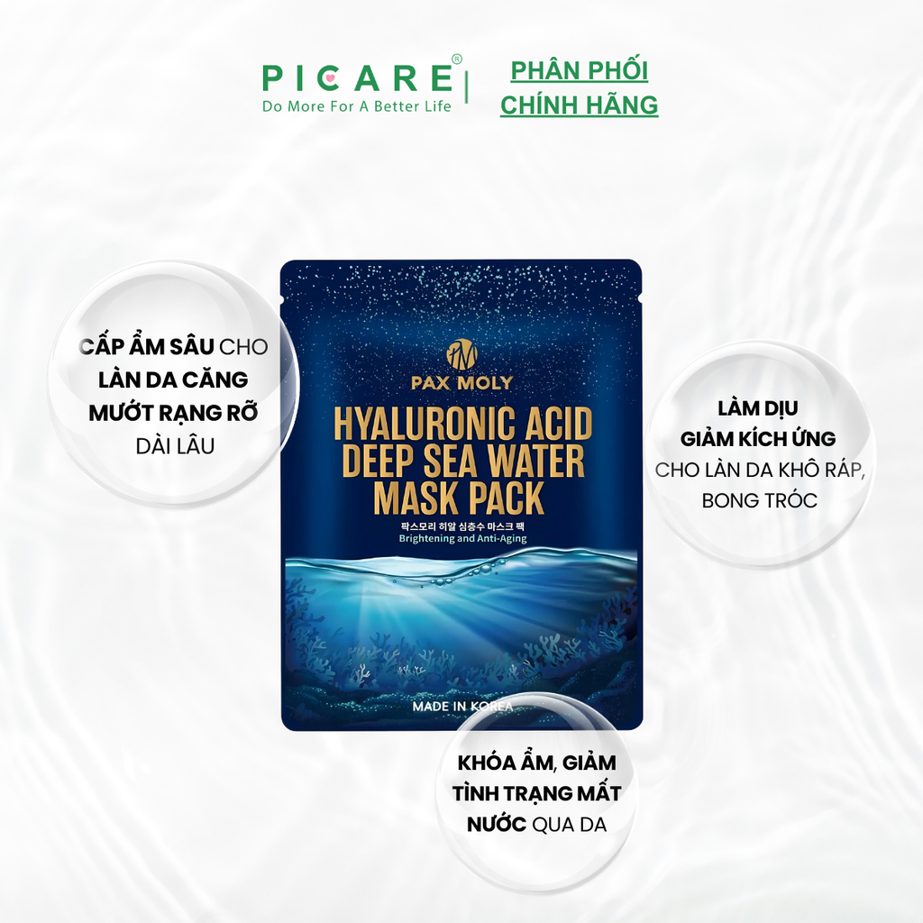 Mặt nạ cấp ẩm nước biển sâu và làm dịu kích ứng PAX MOLY Hyaluronic Acid Deep Sea Water Mask Pack (25ml)