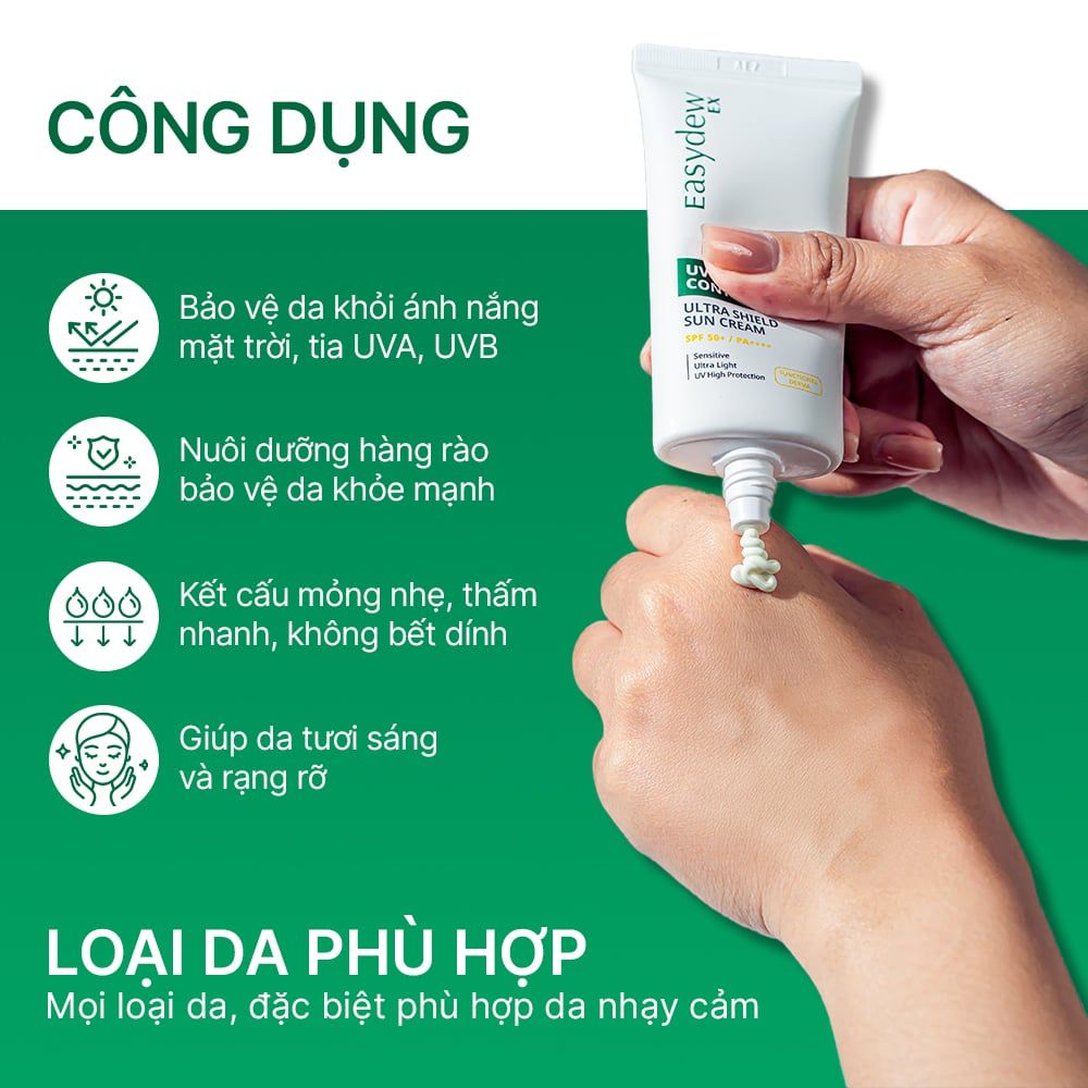 Kem Chống Nắng Mỏng Nhẹ, Thấm Nhanh Hỗ Trợ Phục Hồi Da Tổn Thương Easydew EX UV Control Ultra Shield Sun Cream SPF50+ 50ml