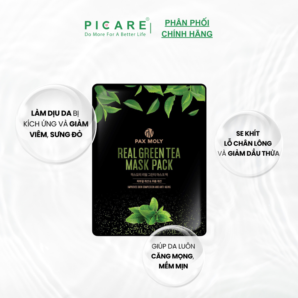 Mặt nạ trà xanh dành cho da thâm mụn PAX MOLY Real Green Tea Mask Pack (25ml)