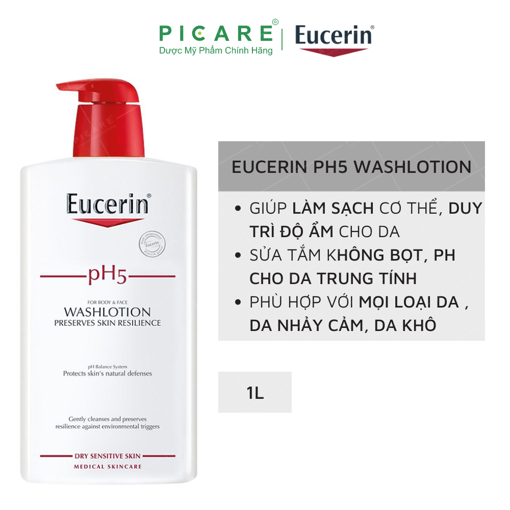 Sữa Tắm Và Rửa Mặt Dịu Nhẹ Dành Cho Da Nhạy Cảm Eucerin pH5 Washlotion 1000ml – 63075
