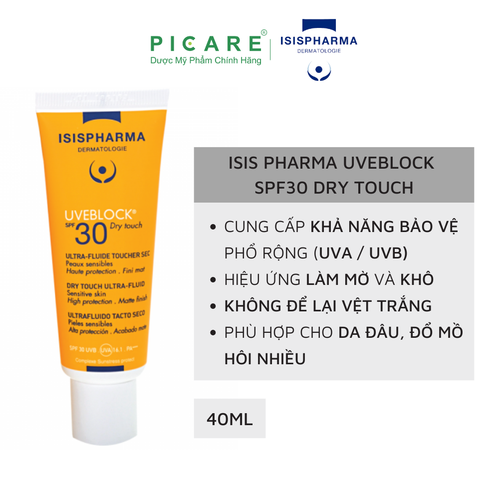 Kem Chống Nắng Isis Pharma Dành Cho Mọi Loại Da, Da Dầu Uveblock SPF 30 Dry Touch 40ml