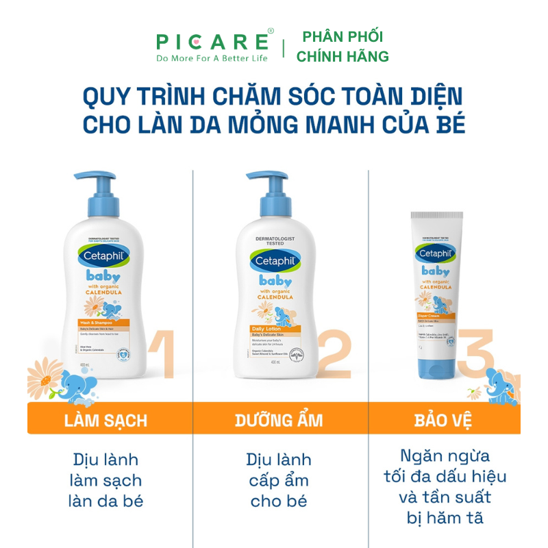 Sữa tắm gội dịu nhẹ cho bé Cetaphil Baby Wash & Shampoo with Organic Calendula 400ml