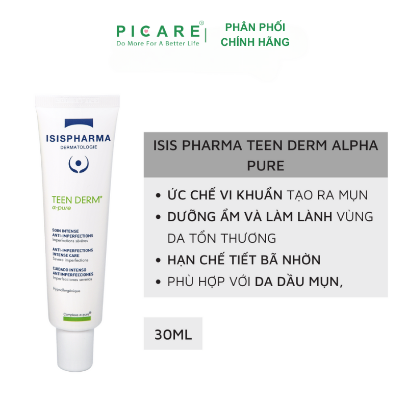 Kem Hỗ Trợ Giảm Mụn Trứng Cá Isis Pharma Teen Derm Alpha Pure 30ml