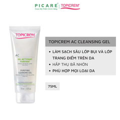 Gel Rửa Mặt Dành Cho Da Dầu Và Da Hỗn Hợp Topicrem AC Purifying Cleansing Gel 75ml