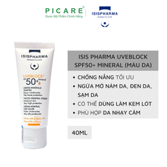 Kem Chống Nắng Dành Cho Da Nhạy Cảm ( màu nâu) Isis Pharma Uveblock SPF 50 Mineral 40ml