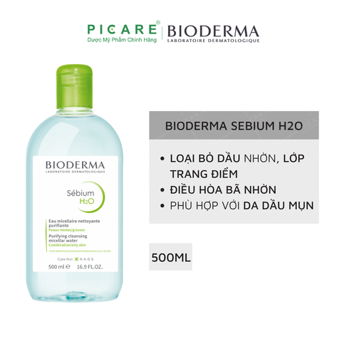 Nước Tẩy Trang Và Làm Sạch Cho Da Hỗn Hợp, Da Dầu Đến Da Mụn Bioderma Sebium H2O 500ml