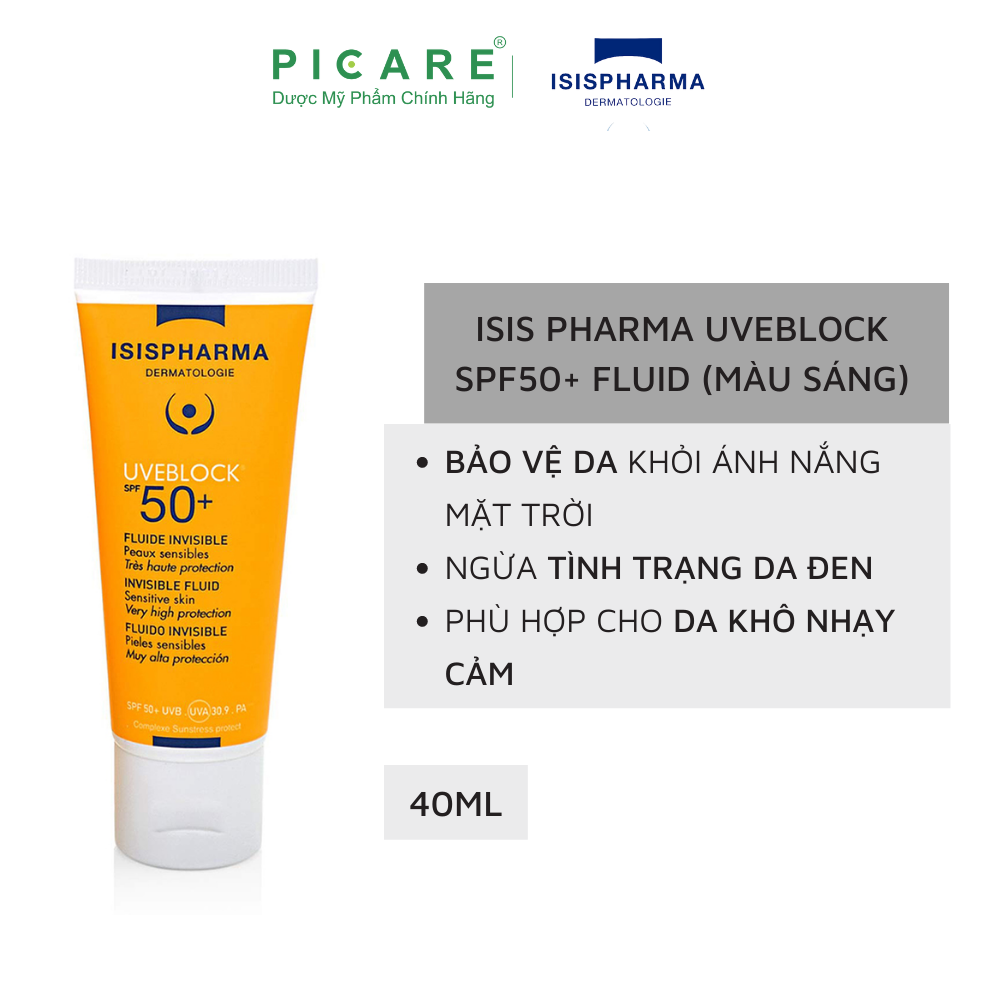 Kem Chống Nắng Dành Cho Da Khô Nhạy Cảm (Màu Trắng ) Isis Pharma Uveblock SPF50 Fluid 40ml