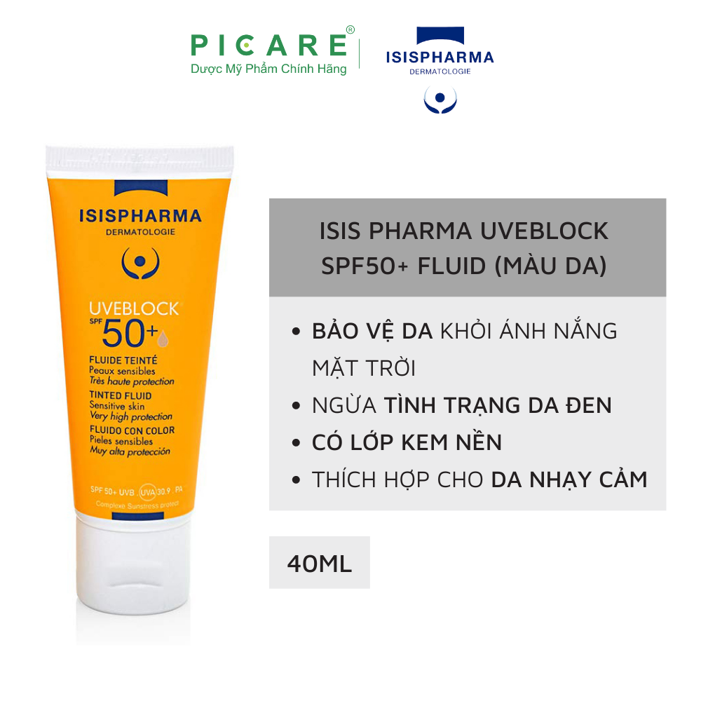 Kem Chống Nắng Dành Cho Da Khô Nhạy Cảm ( Màu Nâu) Isis Pharma Uveblock SPF50 Fluid 40ml