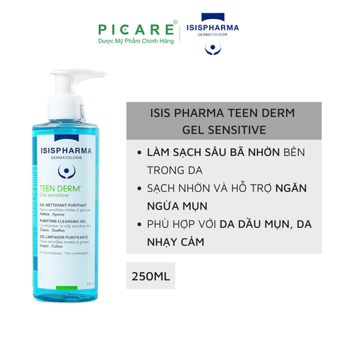 Gel Rửa Mặt Giảm Nhờn, Mụn Cho Da Nhạy Cảm Isis Pharma Teen Derm Gel Sensitive 250ml