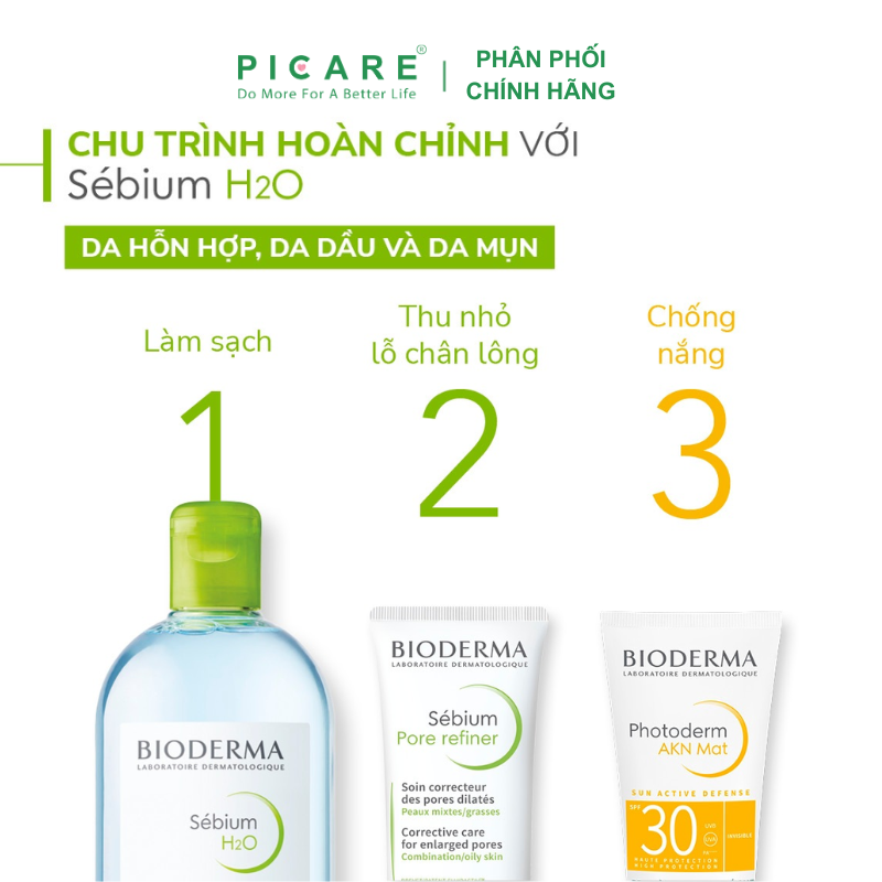 Nước tẩy trang cho da hỗn hợp, da nhờn Bioderma Sebium H2O 250ml