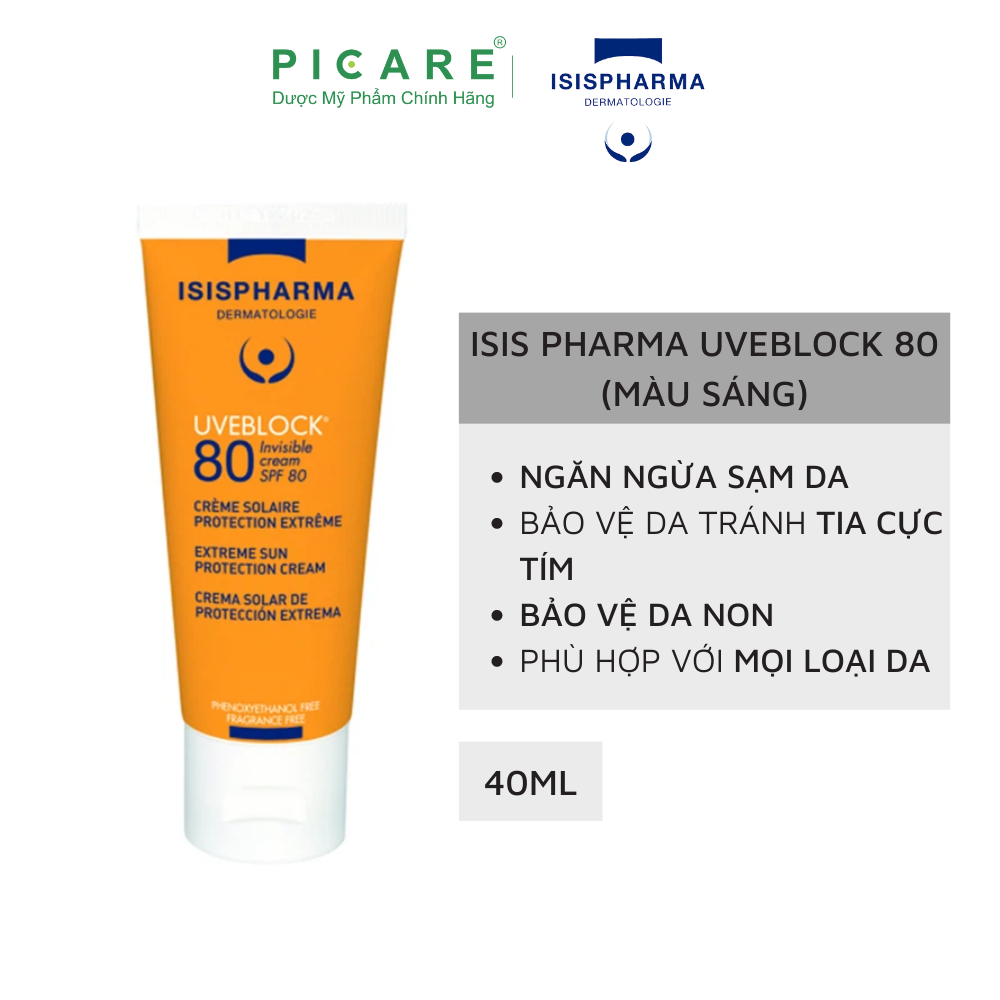 Kem Chống Nắng Bảo Vệ Da Có Màu Cho Da Thường Isis Pharma Uveblock Tinted SPF80 40ml