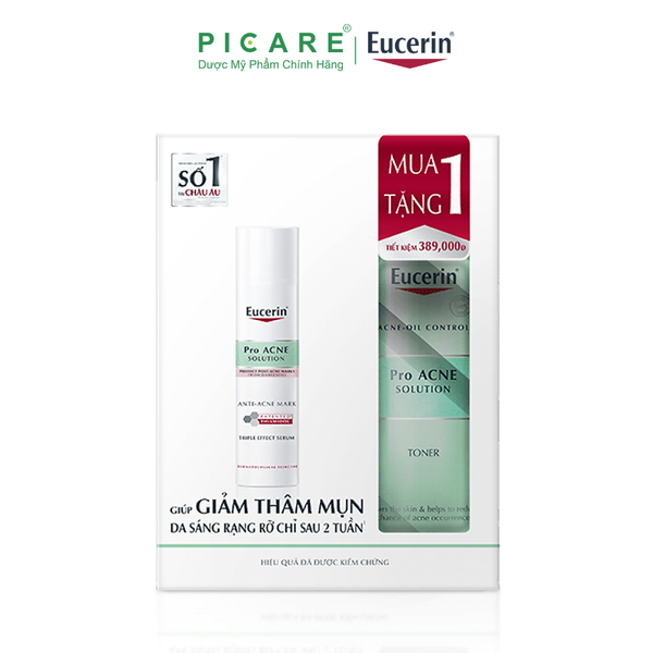 [MUA 1 TẶNG 1] Bộ Sản Phẩm Eucerin Serum Giảm Thâm Mụn Dưỡng Sáng Da Triple Effect Serum 40ml & Nước Cân Bằng Cho Da Nhờn Mụn 200ml Pro ACNE Solution Toner 200ml