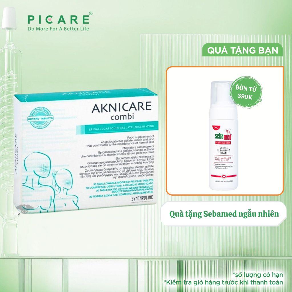 Viên Uống Hỗ Trợ Giảm Mụn Điều Tiết Bã Nhờn Aknicare Combi Hộp 30 Viên