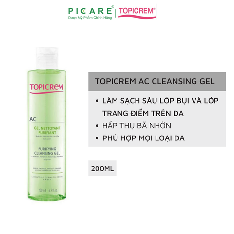 Gel Rửa Mặt Dành Cho Da Dầu Và Da Hỗn Hợp Topicrem AC Purifying Cleansing Gel 200ml