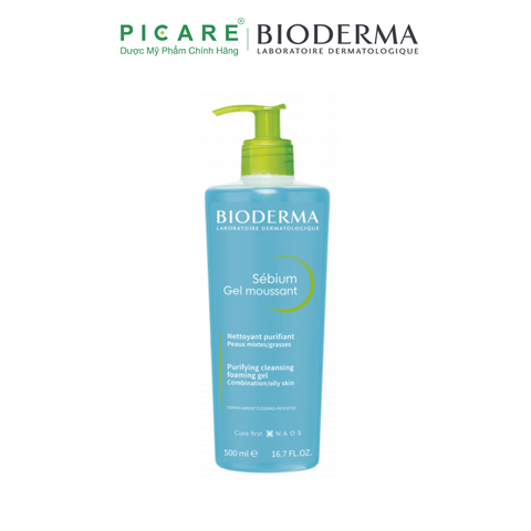 Gel Rửa Mặt Tạo Bọt Ngăn Ngừa Mụn Dành Cho Da Hỗn Hợp, Da Dầu Đến Da Mụn Bioderma Sebium Gel Moussant 500ml