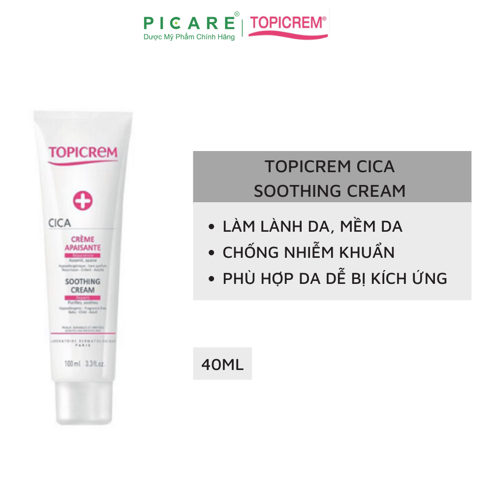 Kem Giảm Nhiễm Khuẩn, Phục Hồi Da Hư Tổn Topicrem CICA Soothing Cream 40ml