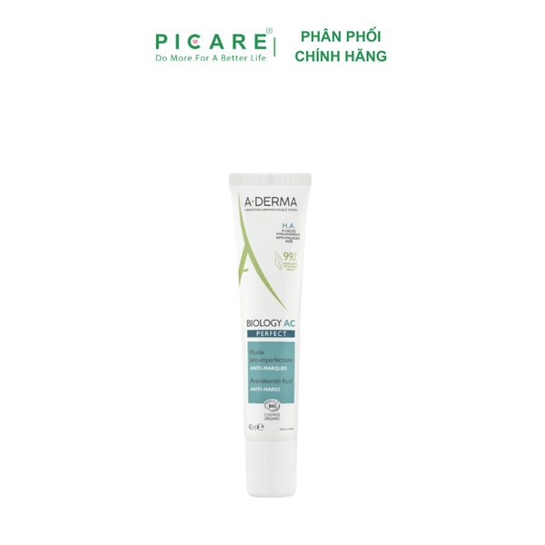 Kem Dưỡng Giảm Mụn, Kiểm Soát Bã Nhờn & Làm Mờ Thâm Mụn A-Derma Biology Ac Perfect Anti-Blemish Fluid 40ml