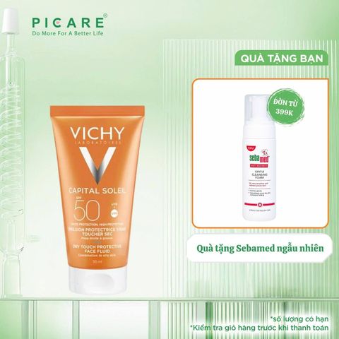 Kem Chống Nắng Bảo Vệ Da Không Nhờn Rít Vichy Ideal Soleil Mattifying Face Fluid Dry Touch SPF50 UVA + UVB 50ml
