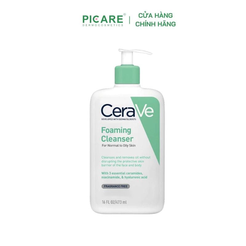 Sữa rửa mặt làm sạch dành cho da thường, da dầu CeraVe Foaming Cleanser Gel Moussant 473ml