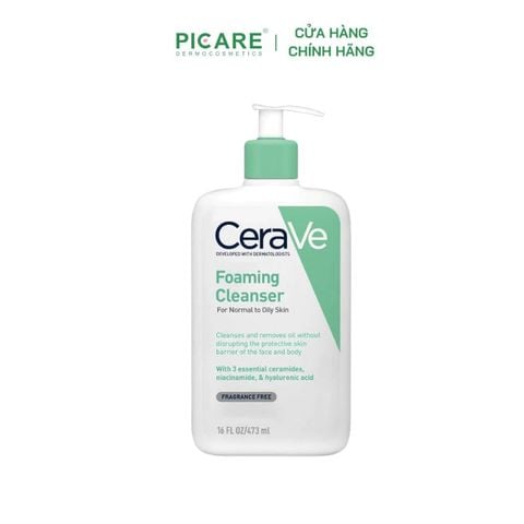 Sữa rửa mặt làm sạch dành cho da thường, da dầu CeraVe Foaming Cleanser Gel Moussant 473ml