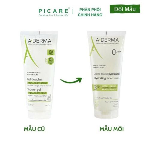 Gel rửa mặt tắm gội dịu nhẹ dành cho da bé da nhạy cảm A-Derma Hydra Shower Gel Protective 200ml