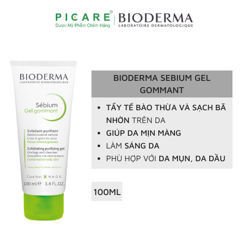 Tẩy Da Chết Dành Cho Da Hỗn Hợp Và Da Dầu Bioderma Sebium Gel Gommant 100ml