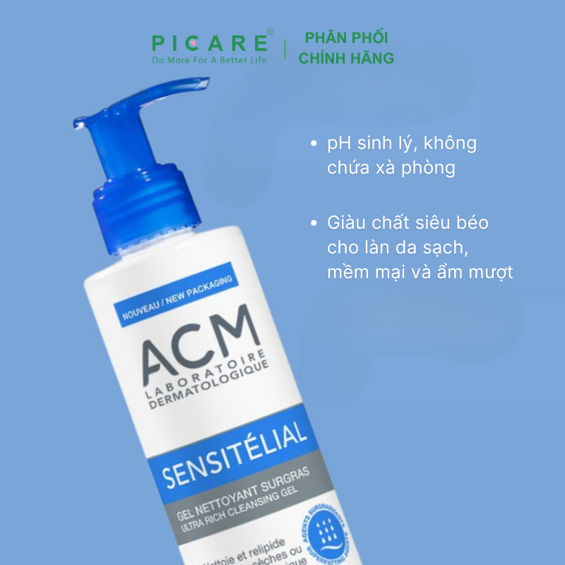 Sữa Rửa Mặt Dành Cho Da Nhạy Cảm ACM Sensitelial Cleansing Gel 200ml