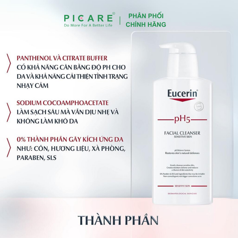 Sữa rửa mặt pH5 cho da nhạy cảm Eucerin Facial Cleanser Sensitive Skin