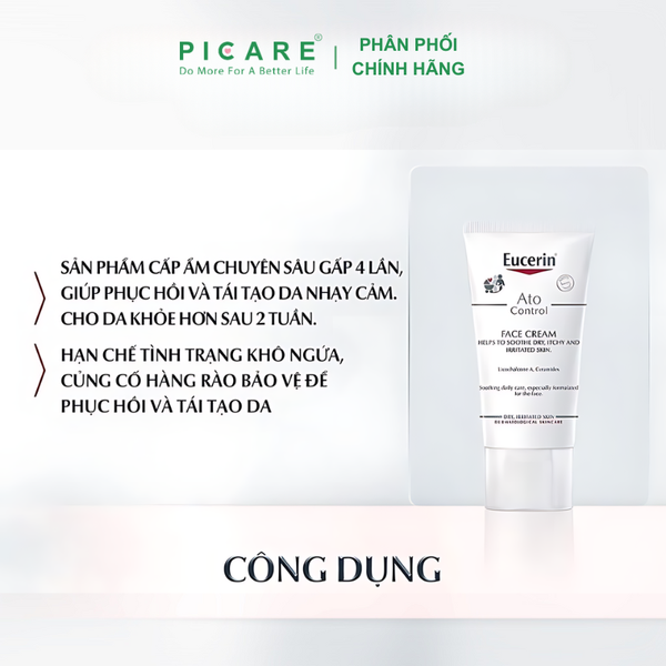 Kem Dưỡng Giảm Ngứa, Đỏ Cho Da Mặt Eucerin Ato Control Face Cream 50ml 63614