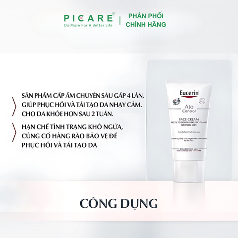 Kem Dưỡng Giảm Ngứa, Đỏ Cho Da Mặt Eucerin Ato Control Face Cream 50ml – 63614