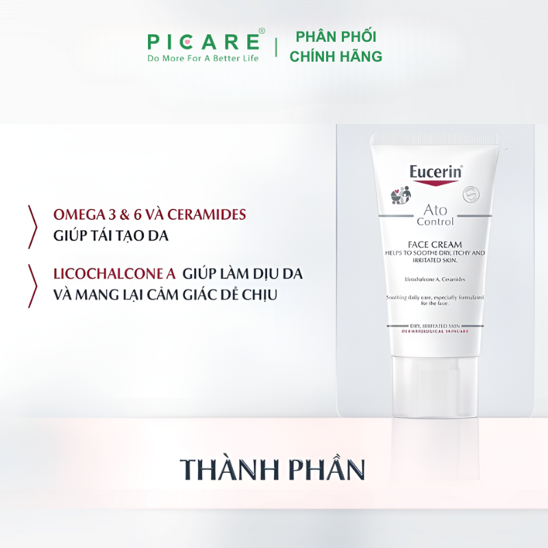 Kem Dưỡng Giảm Ngứa, Đỏ Cho Da Mặt Eucerin Ato Control Face Cream 50ml – 63614