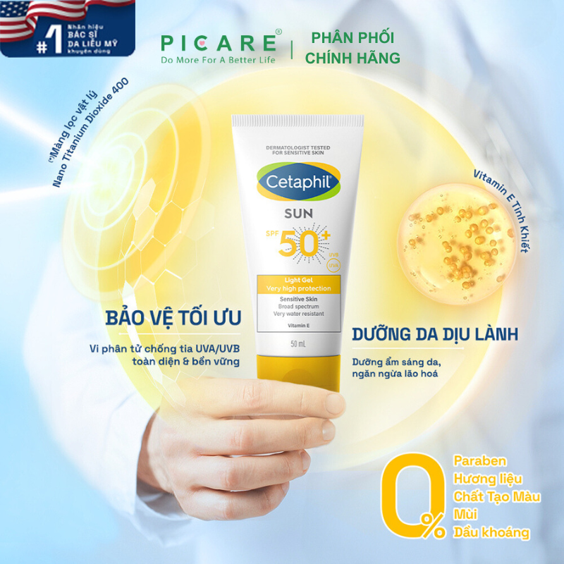 Gel Chống Nắng Vật Lý Dịu Lành Cho Da Nhạy Cảm Cetaphil Sun Spf 50+ Light Gel 50ml