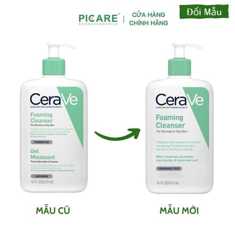 Sữa rửa mặt làm sạch dành cho da thường, da dầu CeraVe Foaming Cleanser Gel Moussant 473ml