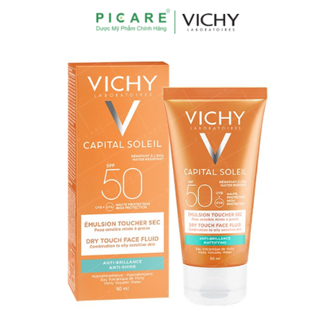 Kem Chống Nắng Bảo Vệ Da Không Nhờn Rít Vichy Ideal Soleil Mattifying Face Fluid Dry Touch SPF50 UVA + UVB 50ml