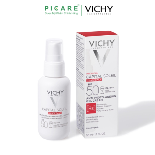 Gel Chống Nắng Vichy Bảo Vệ Da, Ngừa Thâm Nám Capital Soleil UV Age Daily SPF50 50ml