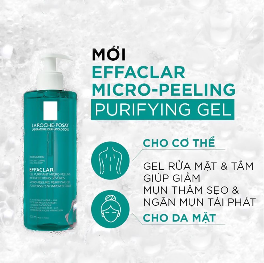 Gel Rửa Mặt Hỗ Trợ Giảm Mụn Cho Mặt Và Toàn Thân La Roche-Posay Effaclar Micro-Peeling Purifying Gel 400ml