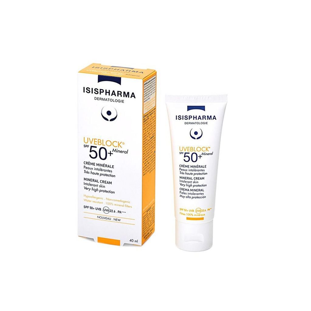 Kem Chống Nắng Dành Cho Da Nhạy Cảm ( màu trắng ) Isis Pharma Uveblock SPF 50 Mineral 40ml