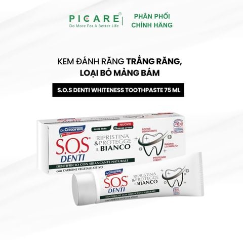 Kem đánh răng than hoạt tính giúp trắng răng, phục hồi và bảo vệ màu sắc tự nhiên của răng - S.O.S DENTI Whiteness Toothpaste 75 ml