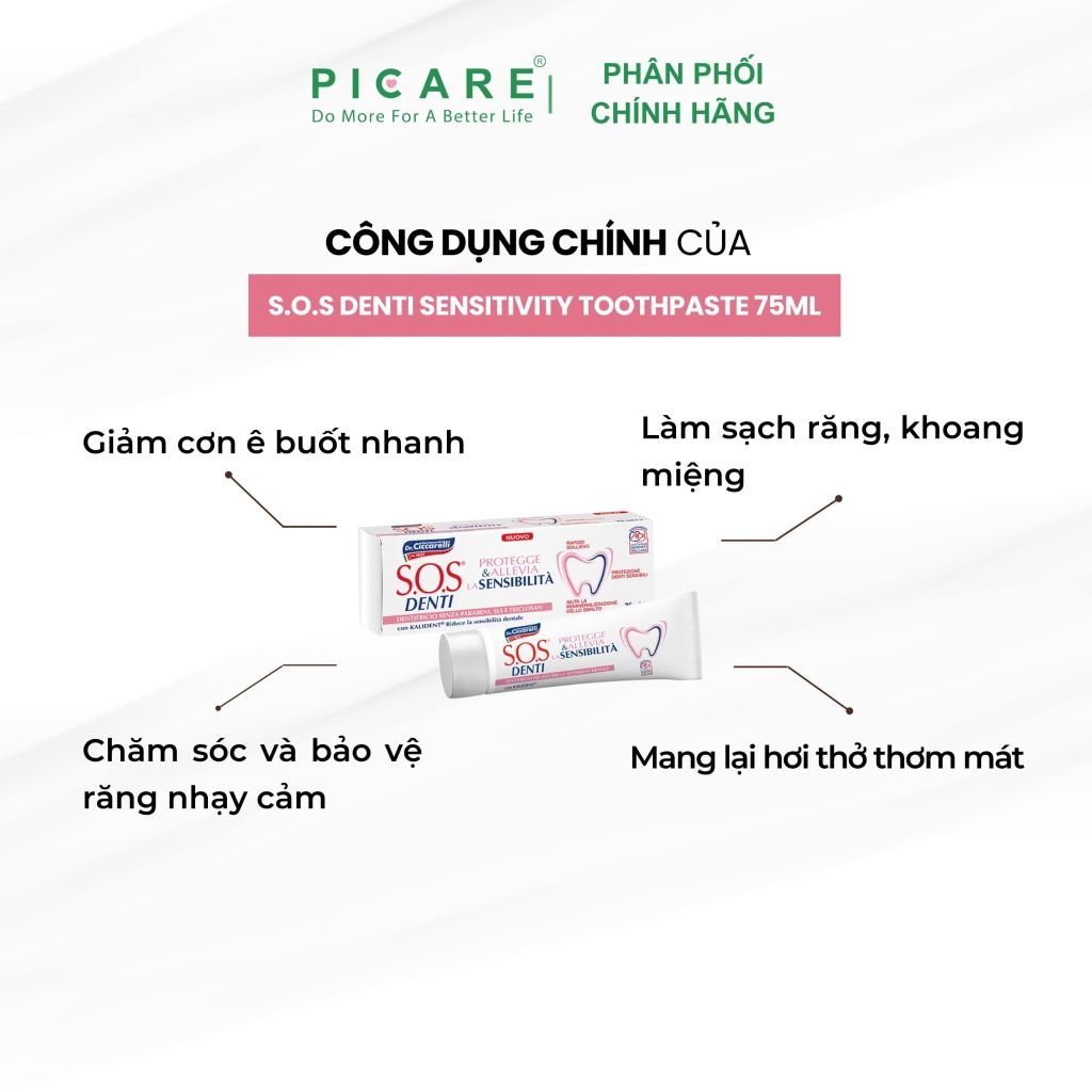 Kem đánh răng giảm ê buốt, chăm sóc, bảo vệ và phục hồi răng nhạy cảm với công thức KALIDENT® độc quyền - S.O.S DENTI Sensitivity Toothpaste 75ml