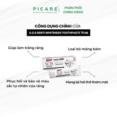 Kem đánh răng than hoạt tính giúp trắng răng, cải thiện và bảo vệ màu sắc tự nhiên của răng - S.O.S DENTI Whiteness Toothpaste 75 ml