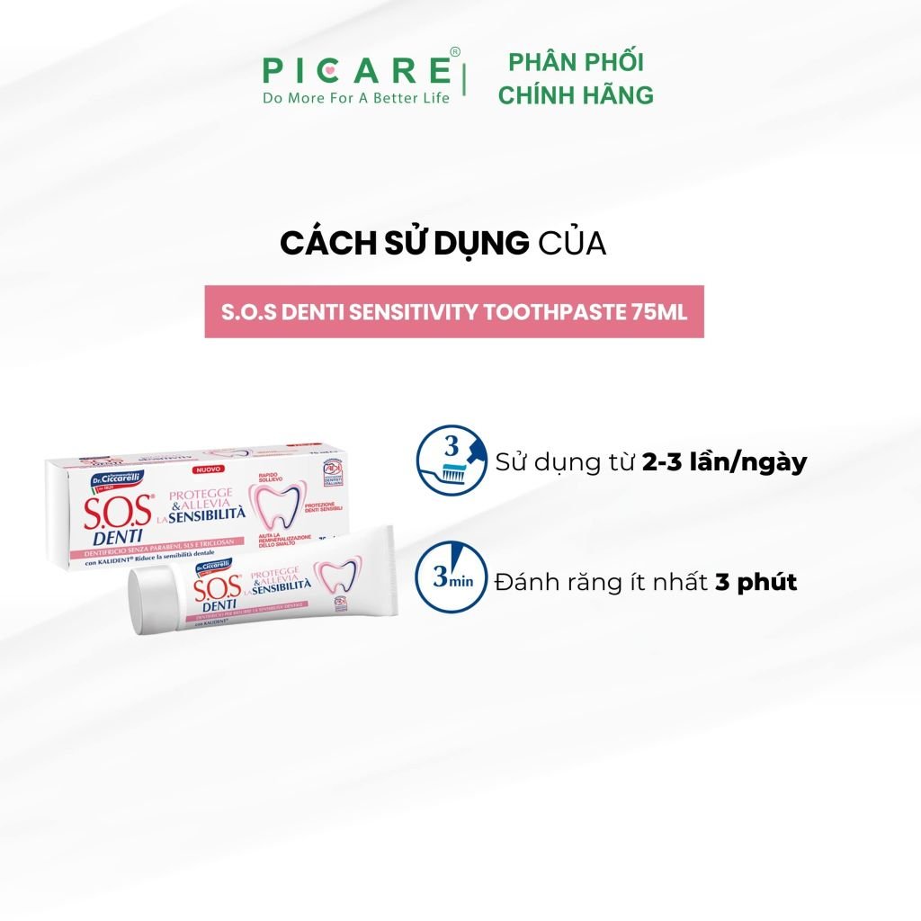 Kem đánh răng giảm ê buốt, chăm sóc, bảo vệ và phục hồi răng nhạy cảm với công thức KALIDENT® độc quyền - S.O.S DENTI Sensitivity Toothpaste 75ml