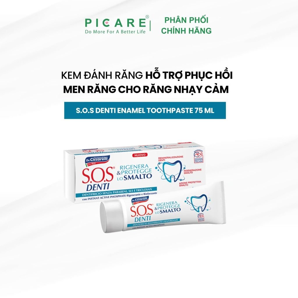 Kem đánh răng bảo vệ và cải thiện men răng dành cho răng bị ê buốt, ố màu do men răng bị xói mòn - S.O.S DENTI Enamel Toothpaste 75 ml
