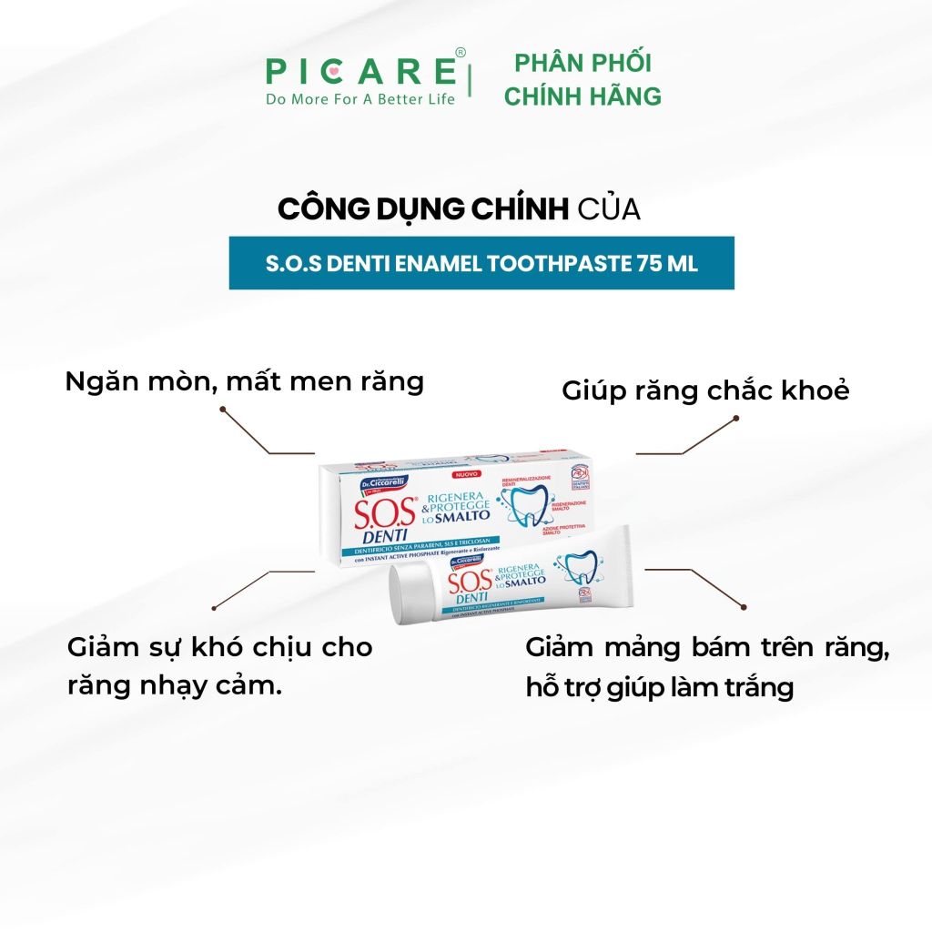 Kem đánh răng bảo vệ và cải thiện men răng dành cho răng bị ê buốt, ố màu do men răng bị xói mòn - S.O.S DENTI Enamel Toothpaste 75 ml