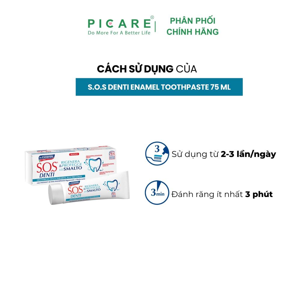 Kem đánh răng bảo vệ và cải thiện men răng dành cho răng bị ê buốt, ố màu do men răng bị xói mòn - S.O.S DENTI Enamel Toothpaste 75 ml