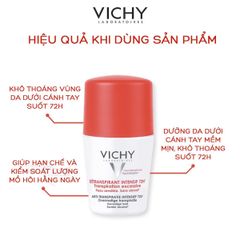 Lăn Khử Mùi Giúp Khô Thoáng Vùng Da Dưới Cánh Tay 72h Vichy Detranspirant Intensif 72h Transpiration Excessive 50ml