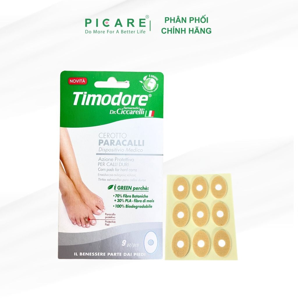 Miếng dán đệm hỗ trợ loại bỏ mụn cóc Timodore 9 miếng/gói - Timodore Corn Pads - Plasters For Hard Corns 9 pcs