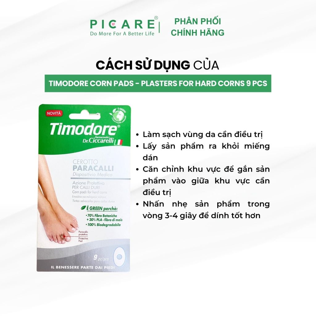 Miếng dán đệm hỗ trợ loại bỏ mụn cóc Timodore 9 miếng/gói - Timodore Corn Pads - Plasters For Hard Corns 9 pcs