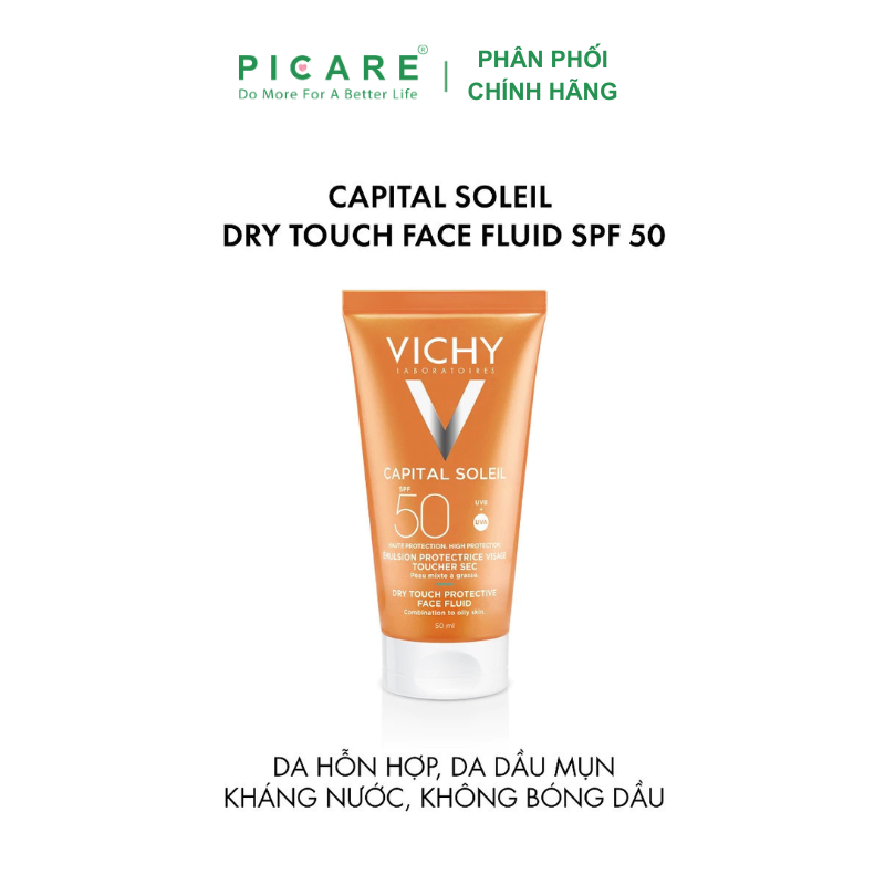 Kem Chống Nắng Bảo Vệ Da Không Nhờn Rít Vichy Ideal Soleil Mattifying Face Fluid Dry Touch SPF50 UVA + UVB 50ml