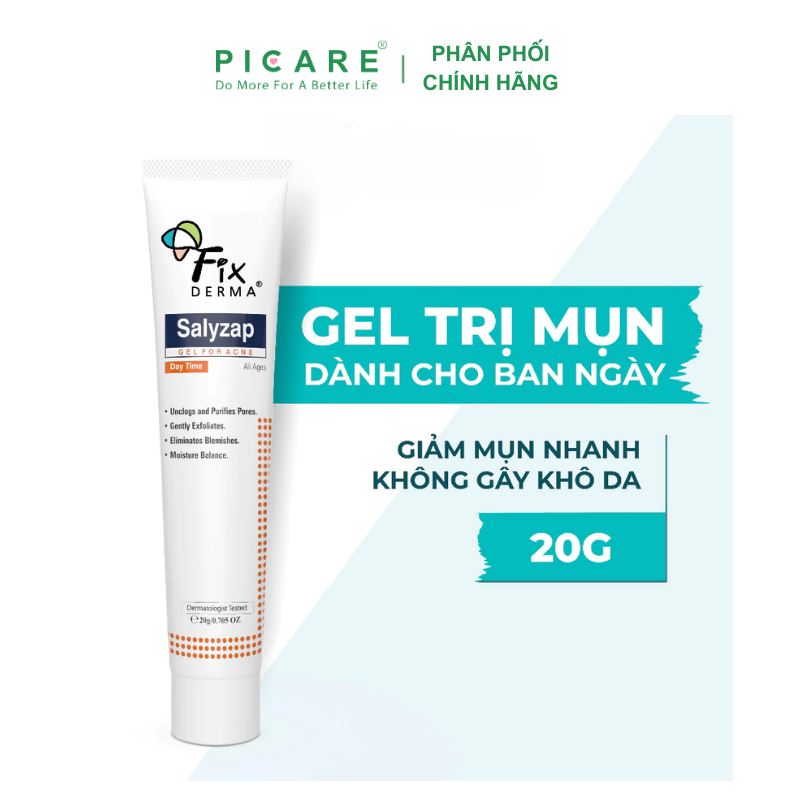 Gel dưỡng giảm mụn ban ngày Fixderma Salyzap Gel For Acne Day Time 20g